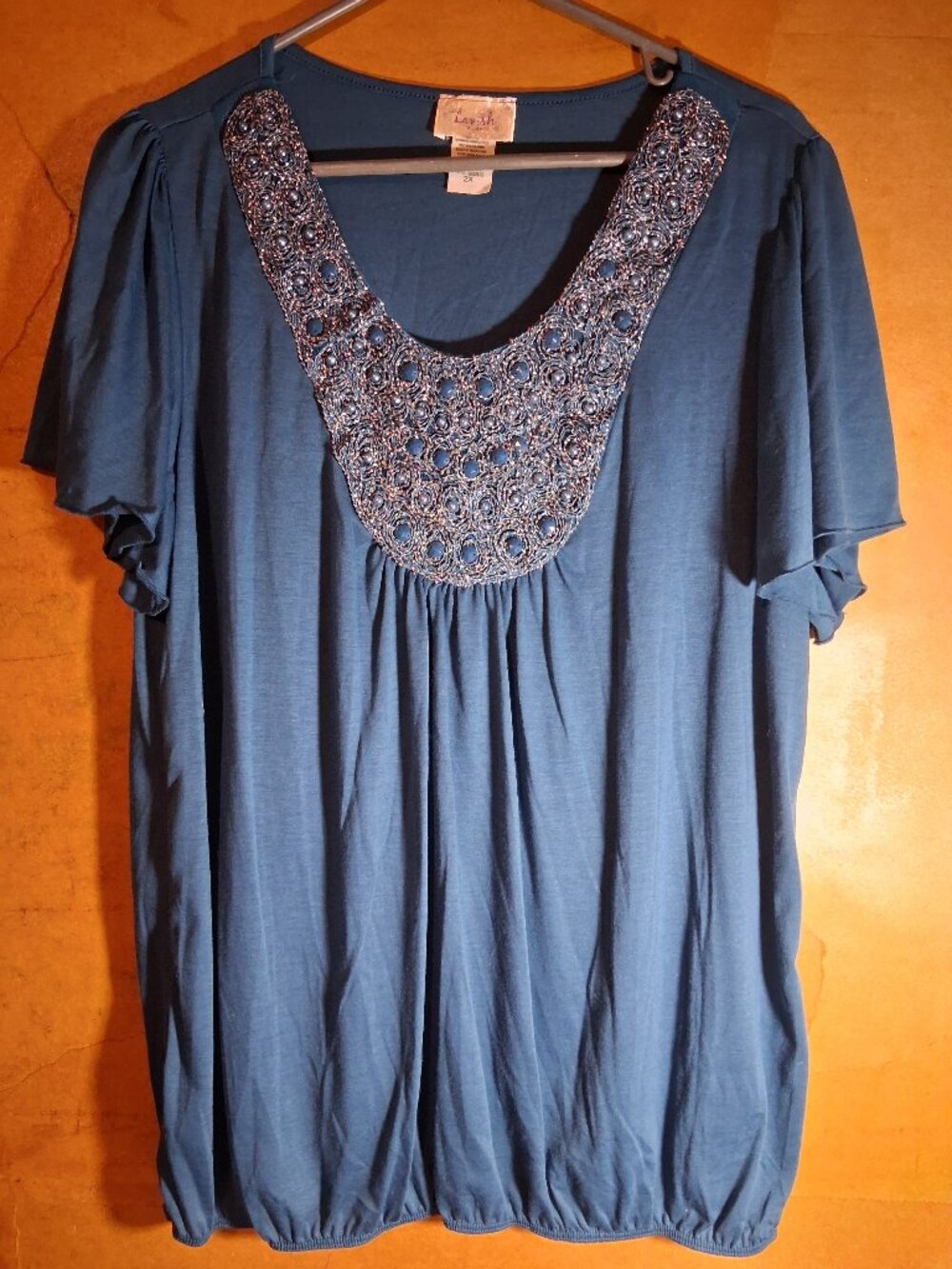Lavish Plus  Embellished Teal Blouse Size 2X